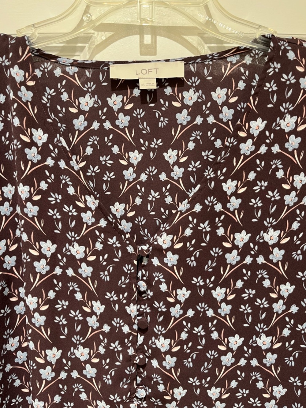 EUC LOFT Dark Brown Blouse with Light Blue Floral Print - Picture 7 of 7